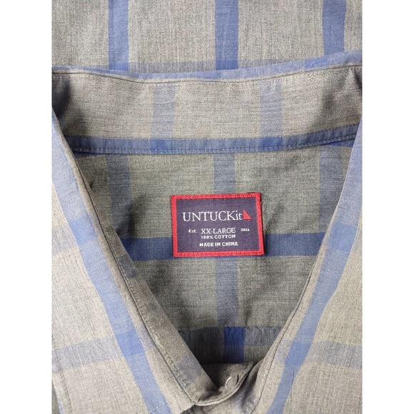 Untuckit Shirt Mens 2XL XXL Blue Plaid 100% Cotton‎ Long Sleeve Comfort - Picture 4 of 5